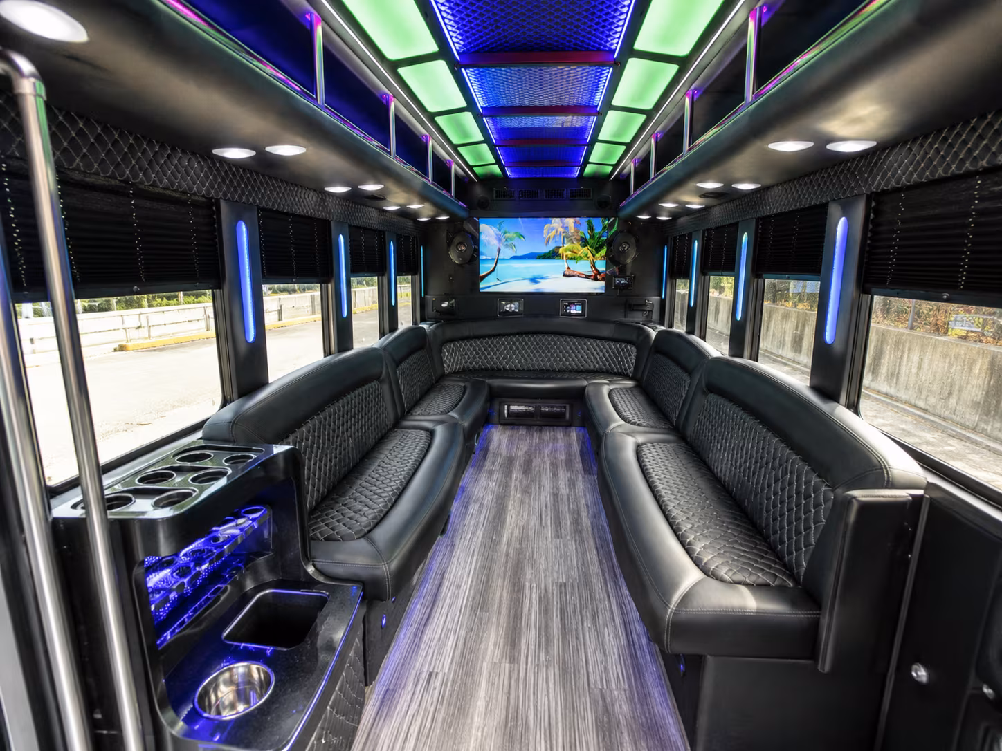 cranston 18 passenger party bus inside