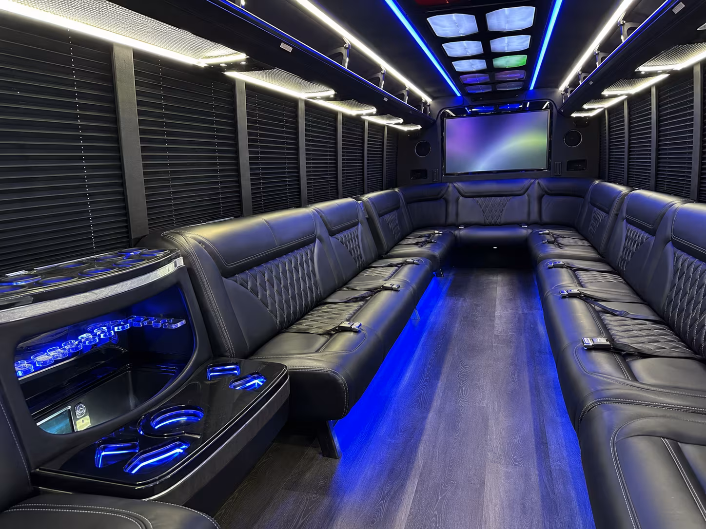 cranston 20 passenger party bus inside